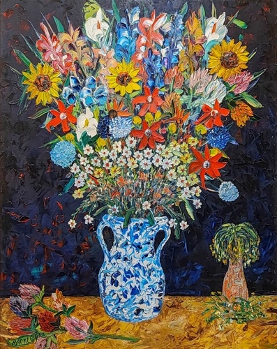 Blue & White jug with flowers