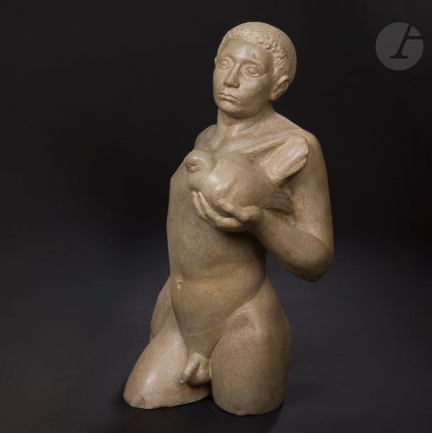 Artwork by Eugène-Henri Duler, Jeune homme au pigeon, Made of Pierre