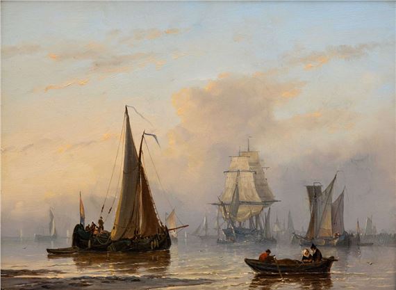 Georg Willem Opdenhoff | Schepen op een kalme zee bij de kust | MutualArt