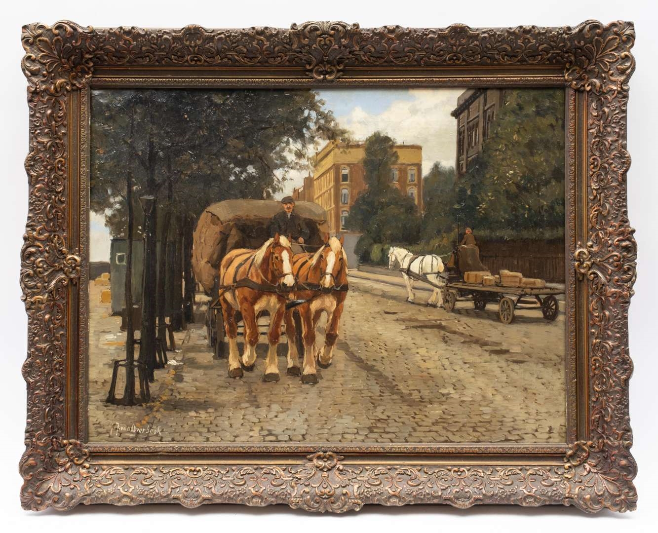 Gijsbertus Johannes van Overbeek | Paardenkar aan de Rotterdamse kade ...