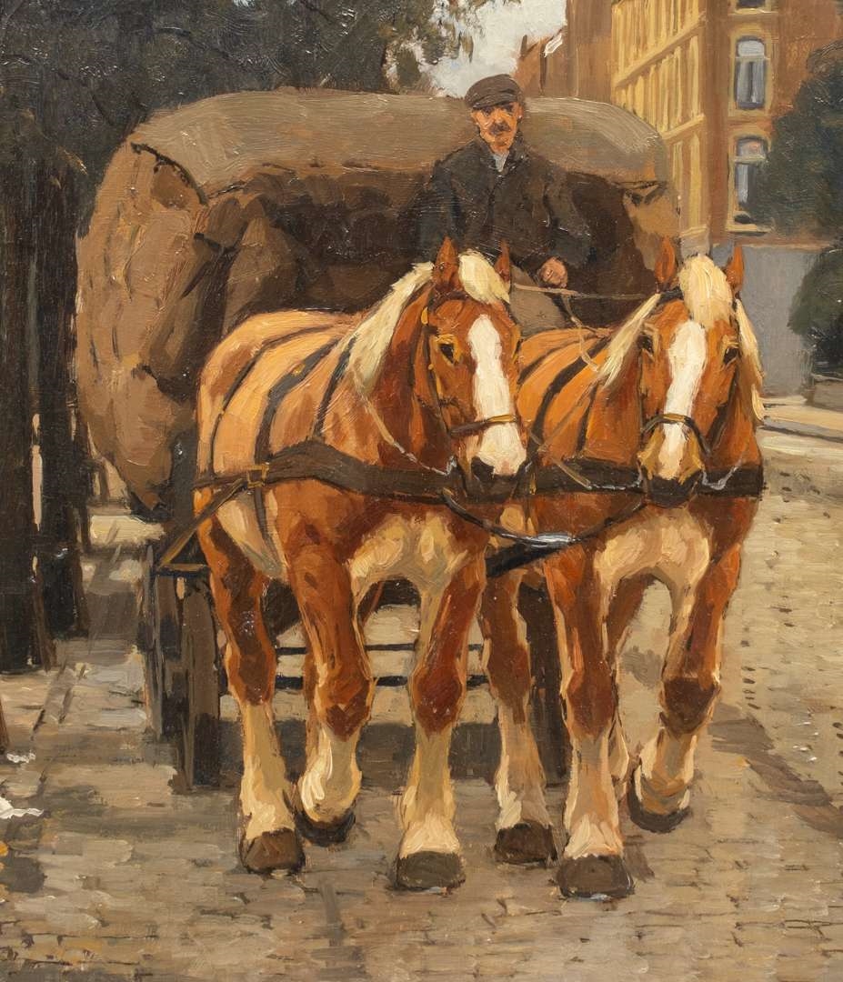 Gijsbertus Johannes van Overbeek | Paardenkar aan de Rotterdamse kade ...