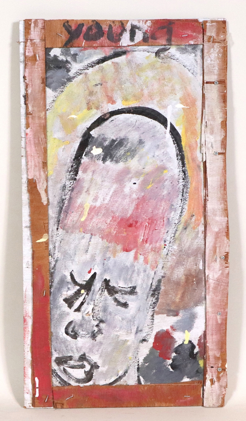 Artwork by Purvis Young, Untitled head of a man, Made of Oil on Plywood