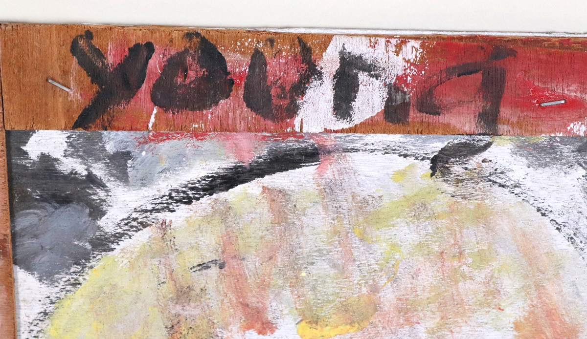 Artwork by Purvis Young, Untitled head of a man, Made of Oil on Plywood