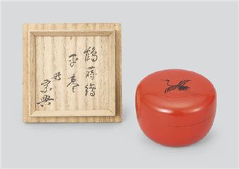 Natsume [tea caddy] in maki-e lacquer with design of crane (with konomi kakitsuke by HOUNSAI Soko) - Genko Goto