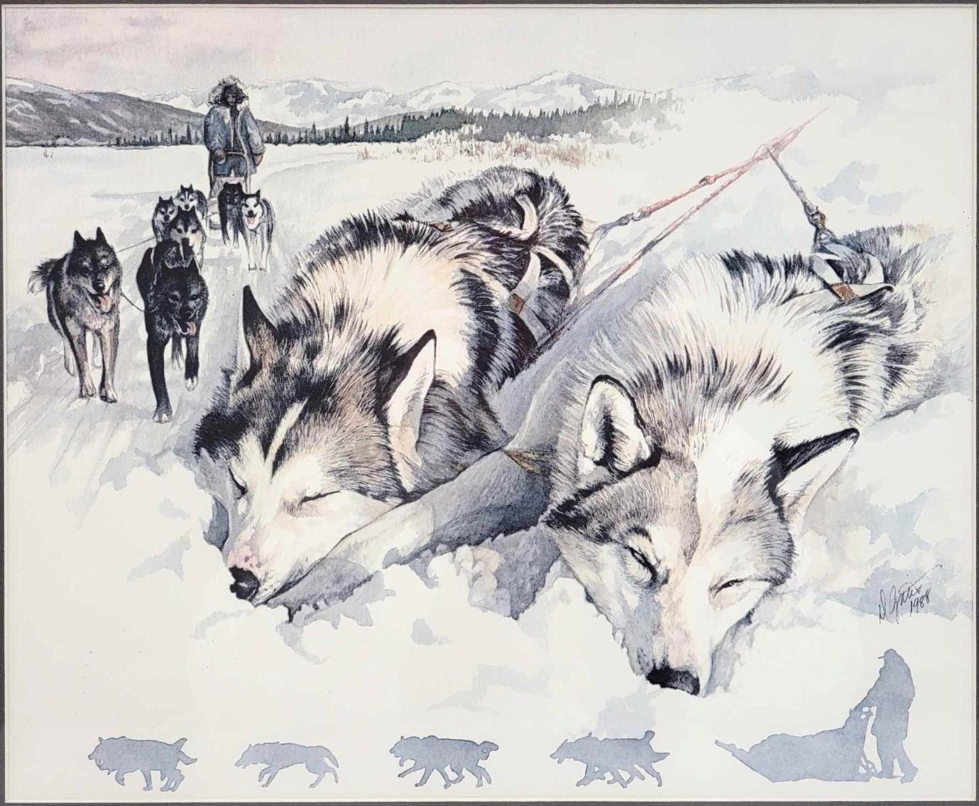 Artwork by Donna Gates, Dogsled Team, Made of Watercolor Painting