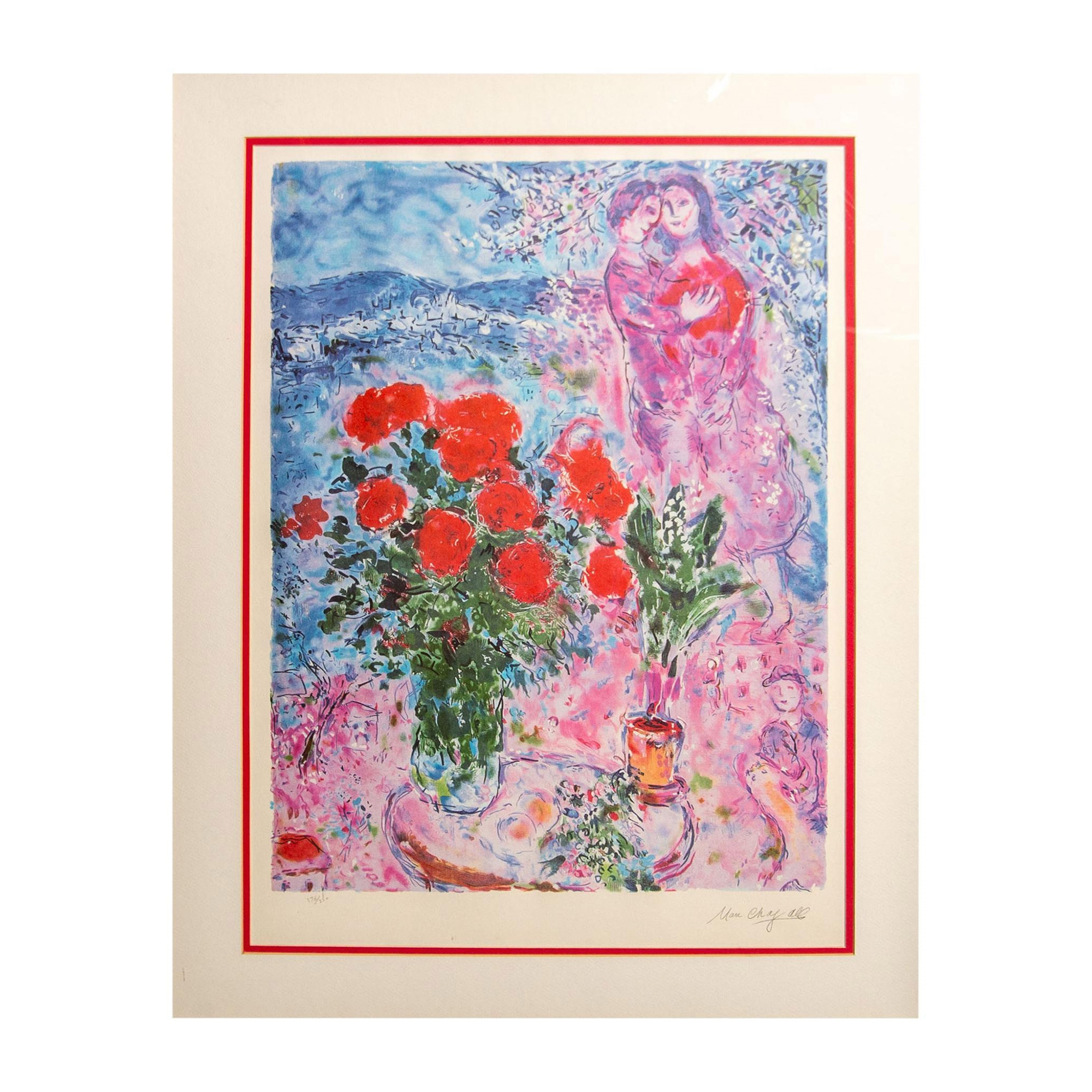 Marc Chagall | Red Bouquet with Lovers (1950) | MutualArt