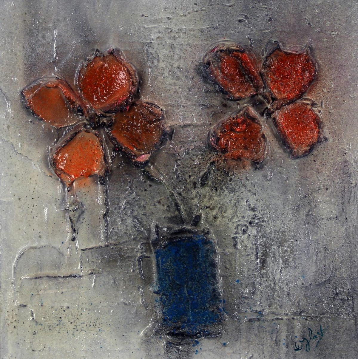Colin Flack | Burnt Orange Flowers in a Blue Vase | MutualArt