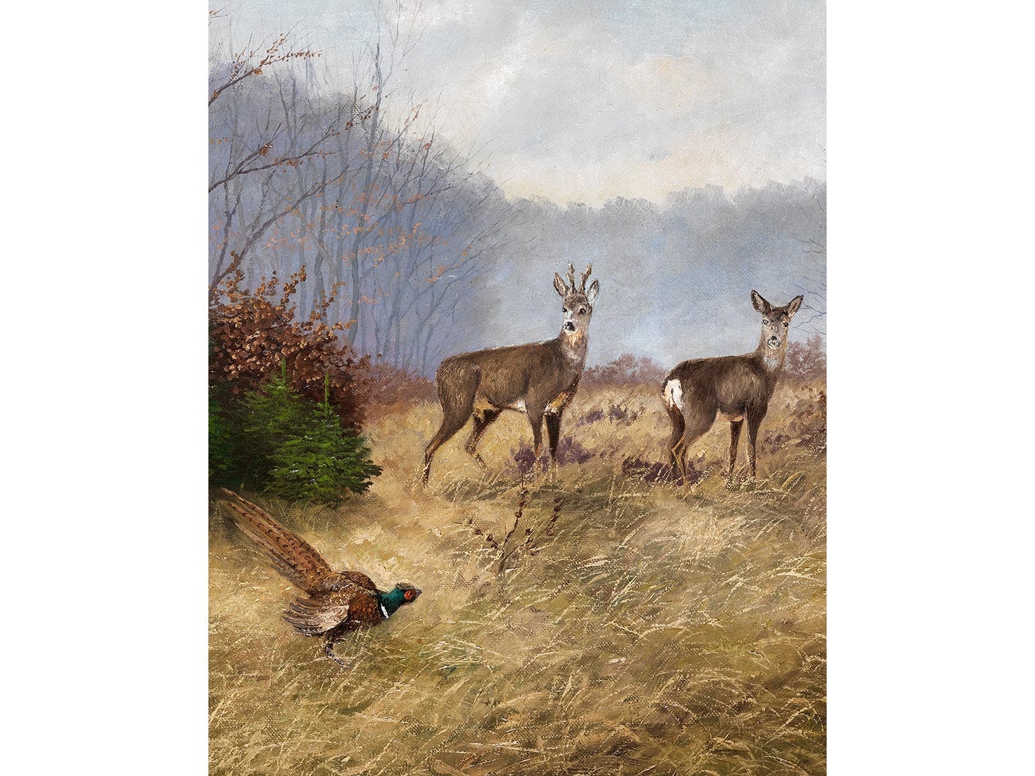 Artwork by Franz Otto Wieduwilt, REHE AUF EINER LICHTUNG, Made of Oil on canvas.