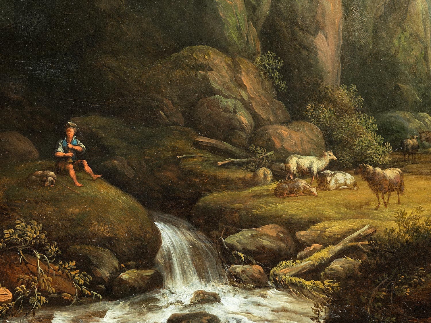 Artwork by Bernhard Gottfried Manskirch, LANDSCHAFT MIT RUINE UND SCHÄFER, Made of Oil on panel.