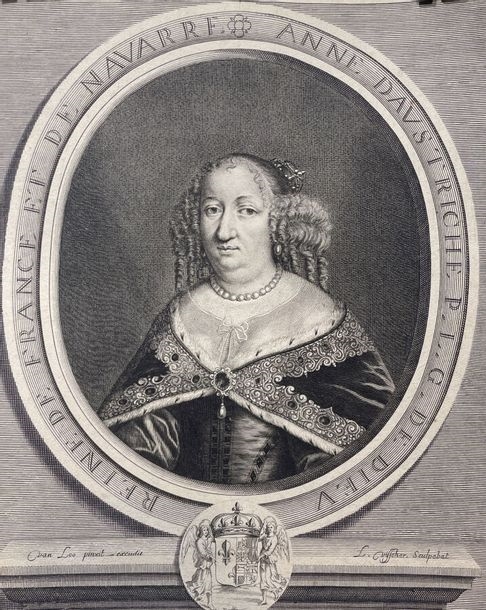 Artwork by Charles-André van Loo, Lambert Visscher, Reine de France et de Navarre - Anne d'Autriche, Made of Etching On laid paper