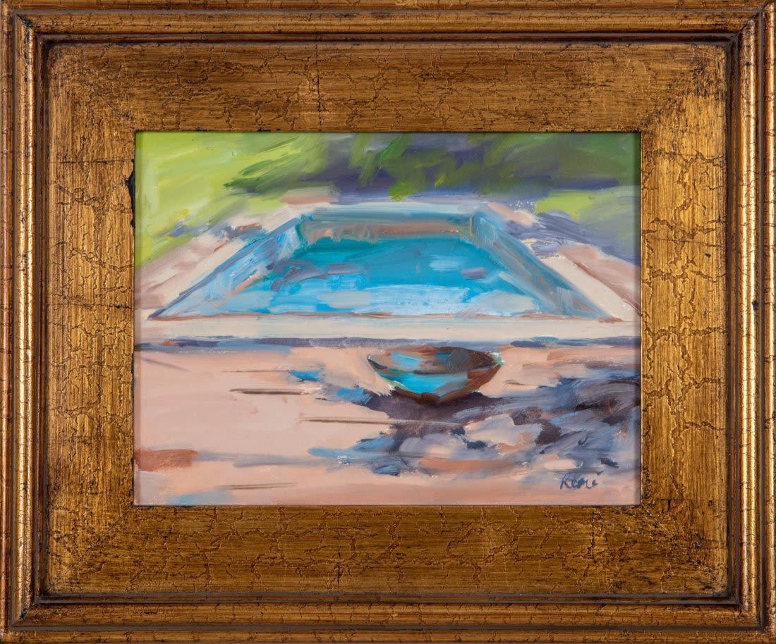 Artwork by Rene Guerin, The Golden Bowl; waterfront scene, Made of oil on arches paper; oil on board