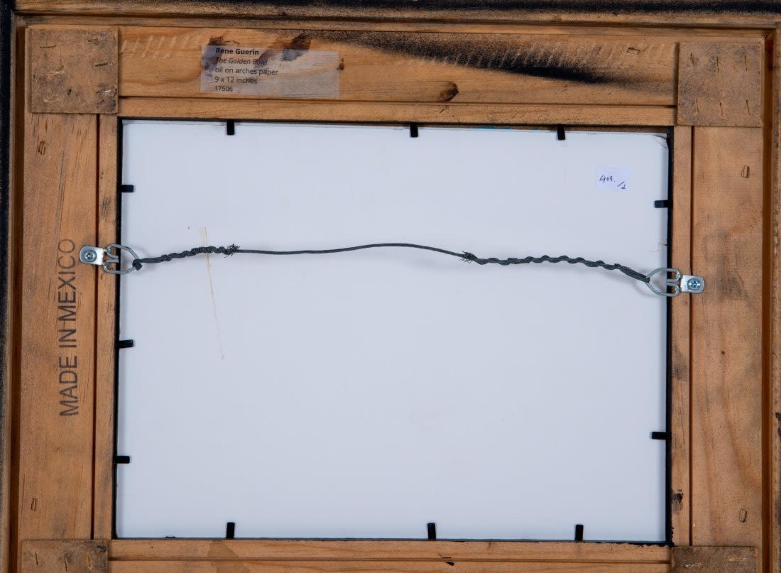 Artwork by Rene Guerin, The Golden Bowl; waterfront scene, Made of oil on arches paper; oil on board