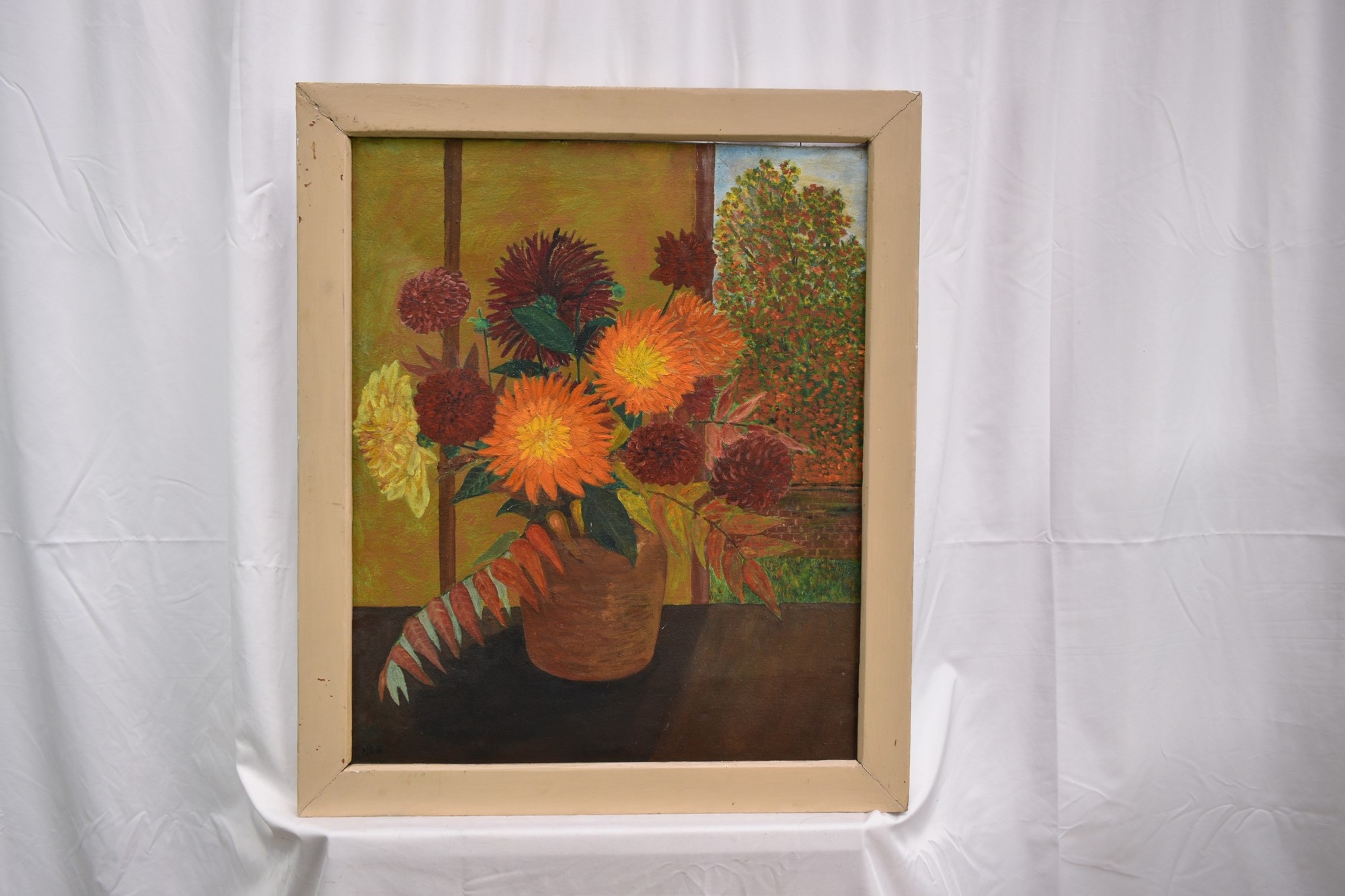 Artwork by Harry Hambling, Still Life Dahlias, Made of oil on canvas
