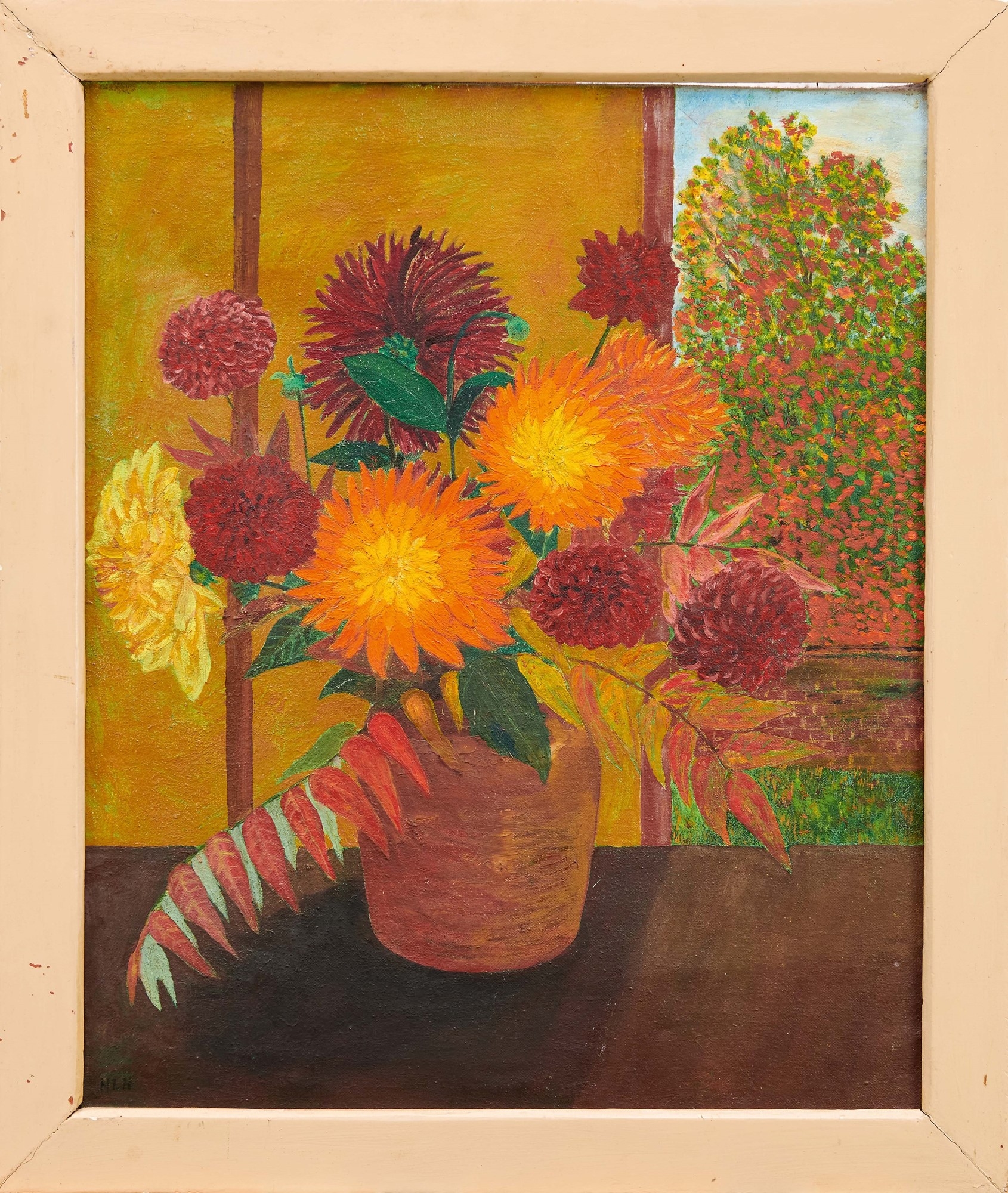 Artwork by Harry Hambling, Still Life Dahlias, Made of oil on canvas