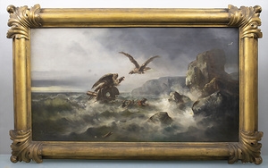 Artwork by Theodor Koppen, Geflügeltes Schicksal des Schiffsbrüchigen' / 'Winged fate of the castaway, Made of Oil on canvas