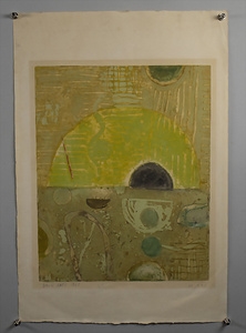 Artwork by Mati Basis, Composition in green, Made of Color etching on laid paper