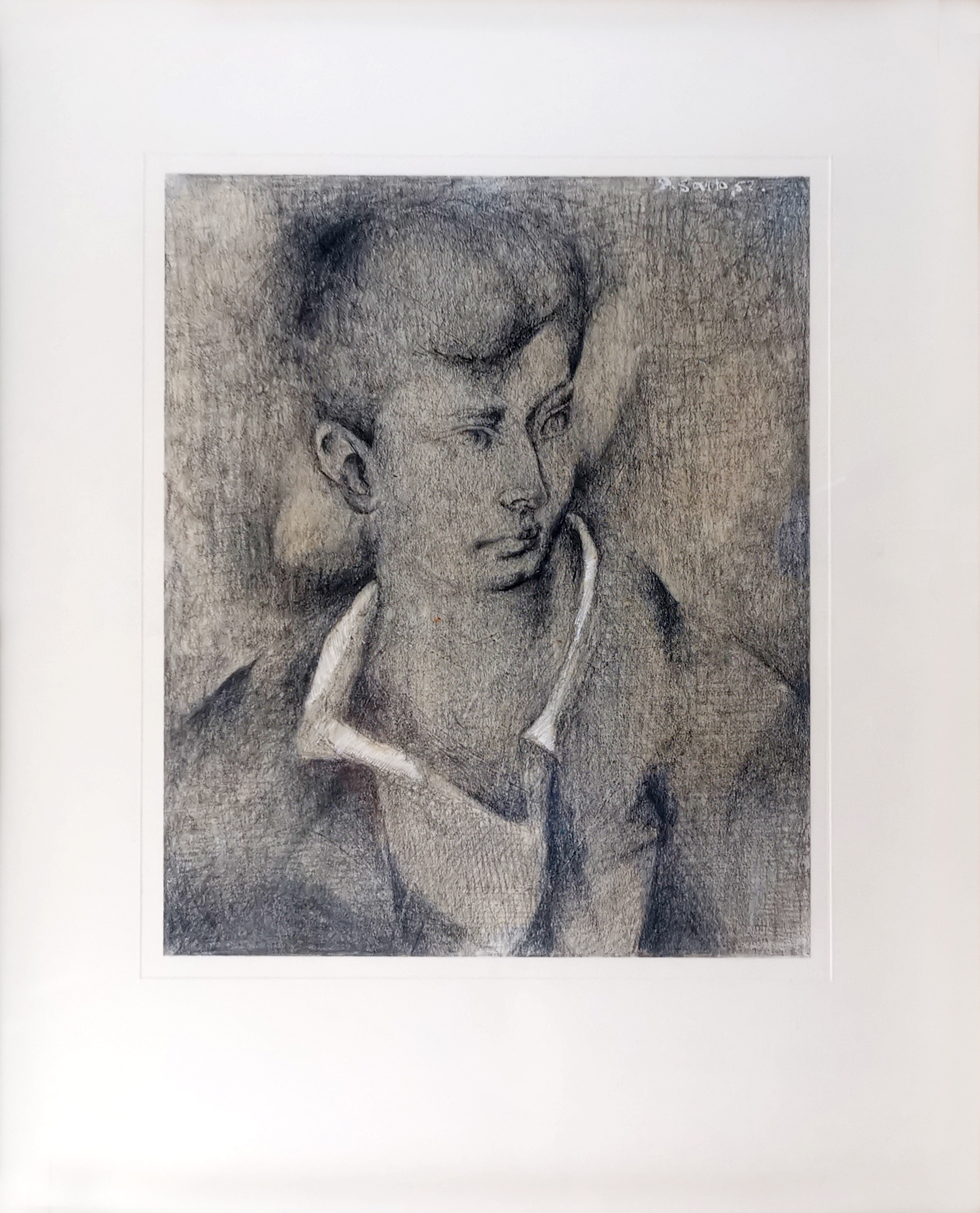 Artwork by Pietro Sarto, Autoportrait, Made of fusain et gouache blanche sur papier