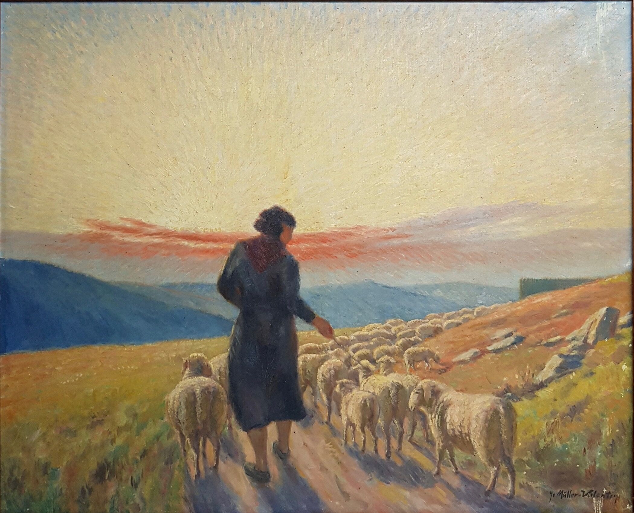 Henri Paul Rey, La Bergère Et Ses Moutons, Sculpture Sur Bo