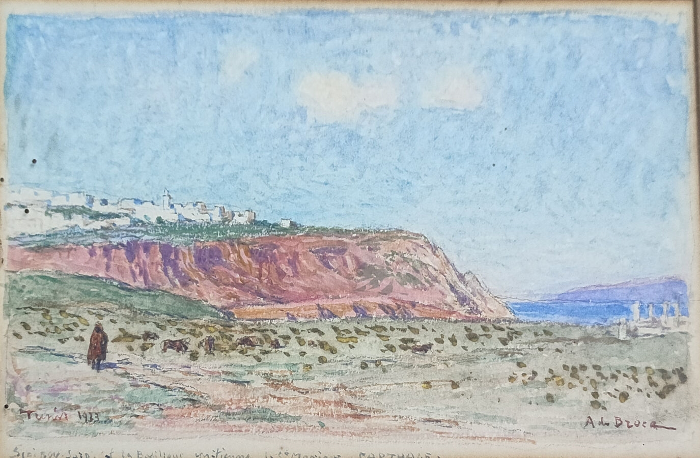 Artwork by Alexis De Broca, Tunis, Sidi Bous Saïd et la basilique chrétienne de Sainte Monique Carthage, Made of Watercolor