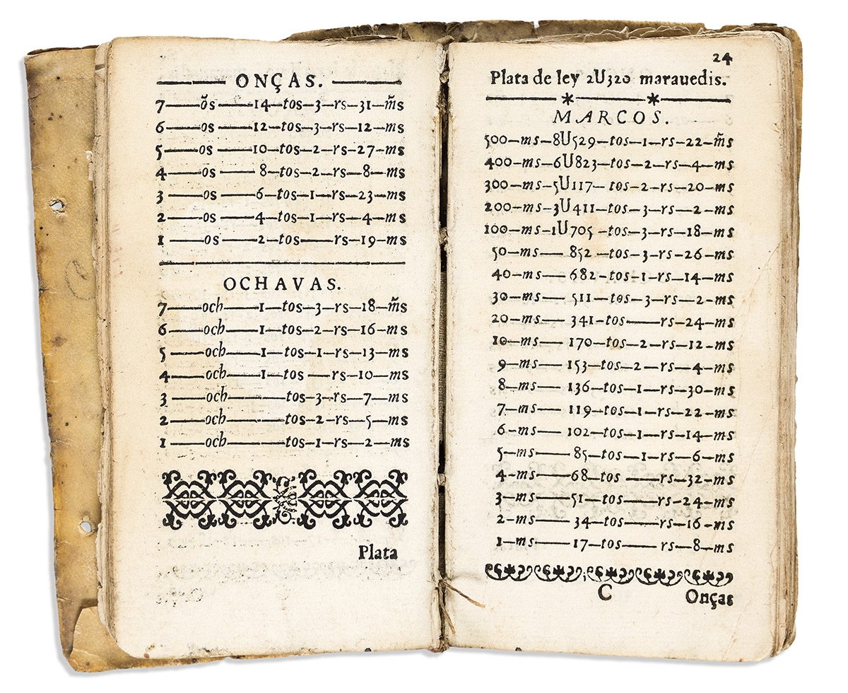 Artwork by Luis Garcia, (MEXICAN IMPRINT--1615.) Alvaro de Fuentes. Libro de quentas, y reducciones de plata y oro . . ., Made of gold and silver