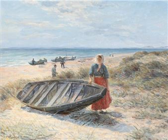 A young girl pulling a dinghy - Johannes Martin Fastings Wilhjelm