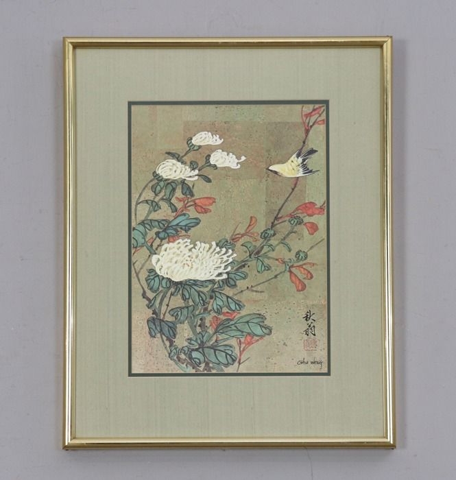 Artwork by Chiu Weng, Bird and Blossoms, Made of Offset Lithograph