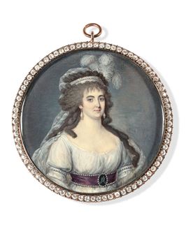 Femme à la ceinture mauve ornée d'un camée et coiffée de plumes - François Hippolyte Desbuissons