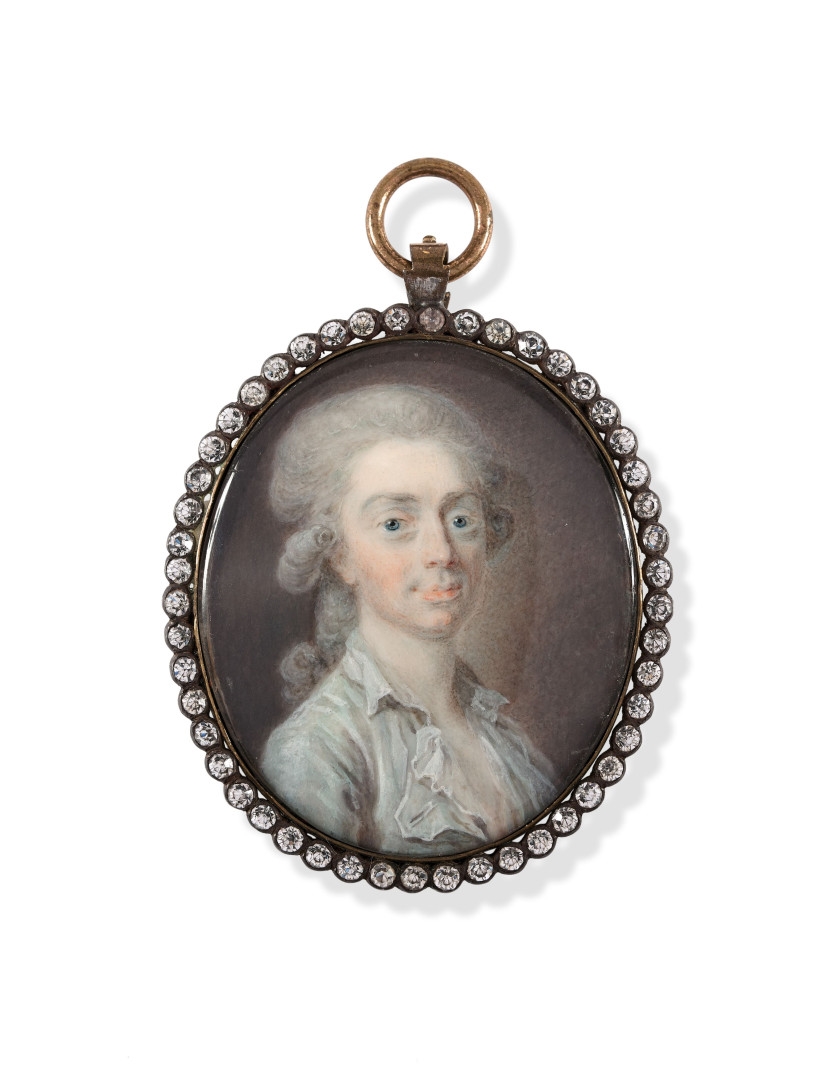 Artwork by Cornelius Hoyer, Gentilhomme à la veste bleue et à la chemise ouverte, Made of Miniature on ivory, oval in shape