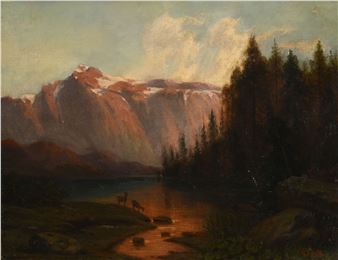 DAIMS S'ABREUVANT AU CRÉPUSCULE - Emil Funk