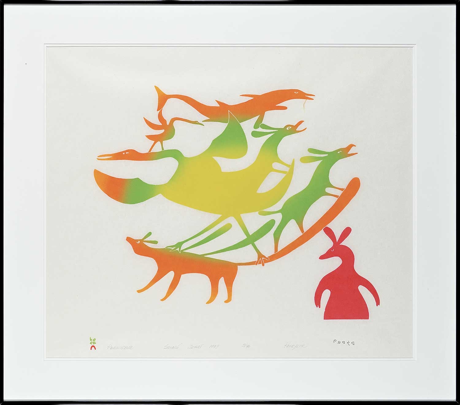 Artwork by Kenojuak Ashevak, Reminiscence #9/40, Made of colour stonecut on paper