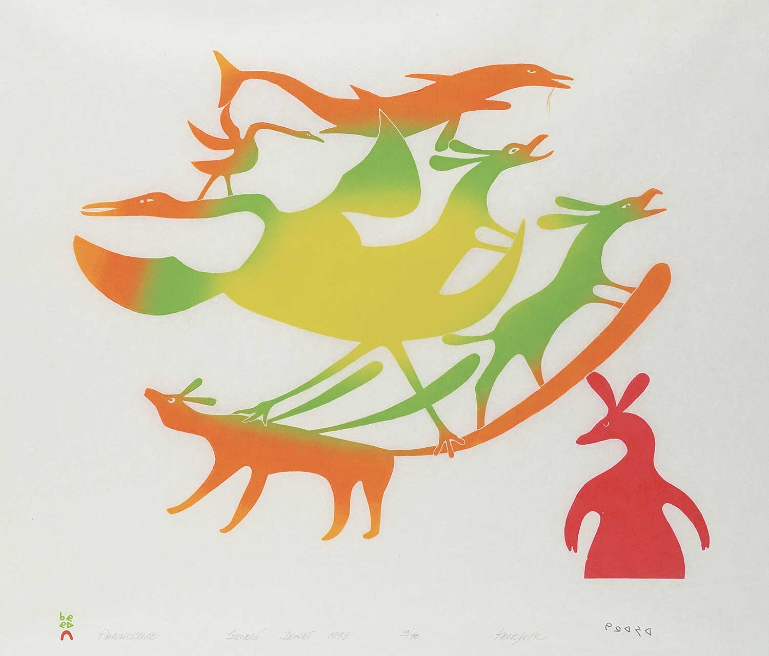 Artwork by Kenojuak Ashevak, Reminiscence #9/40, Made of colour stonecut on paper