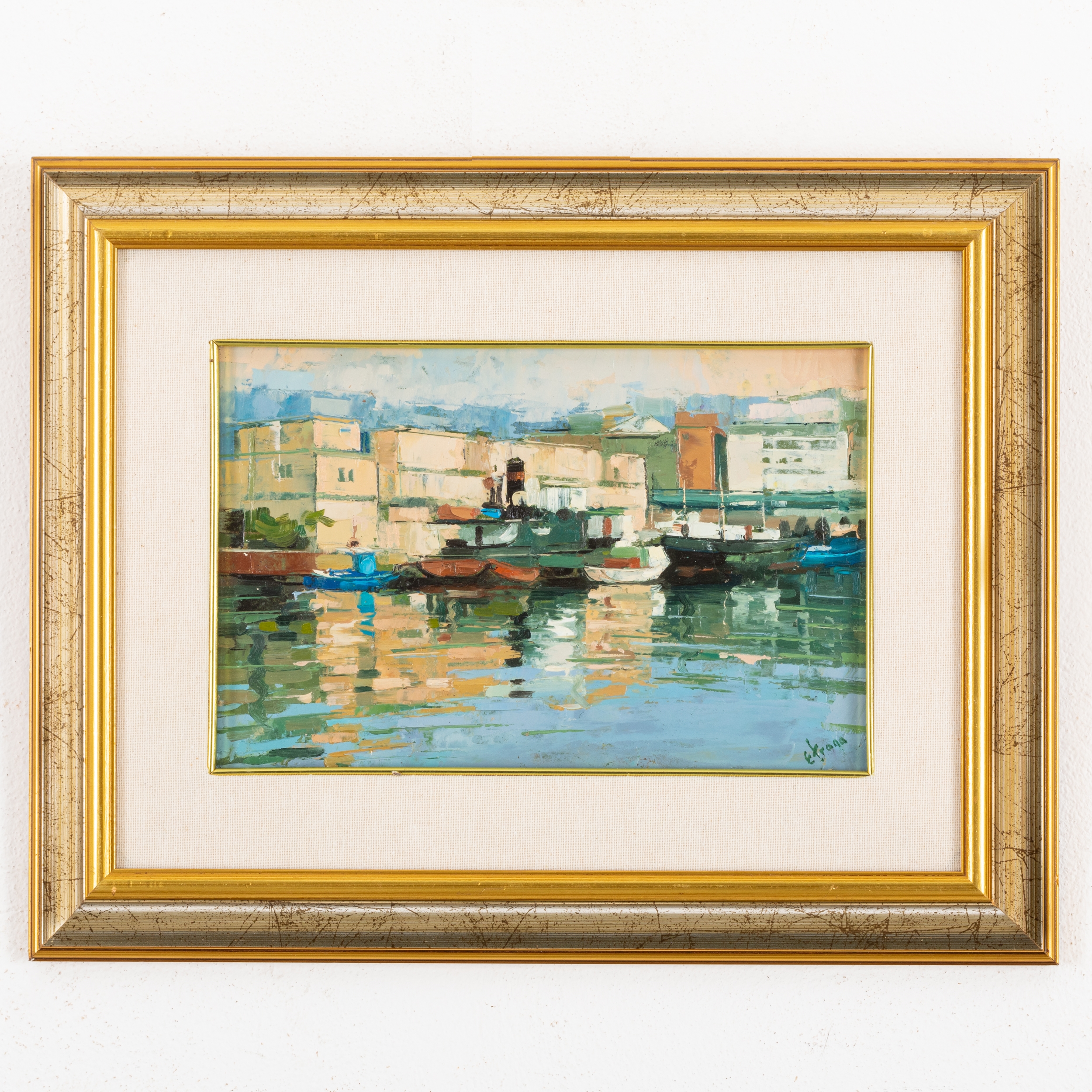 Artwork by Ettore Frana, Veduta portuale di Genova, Made of oil on panel