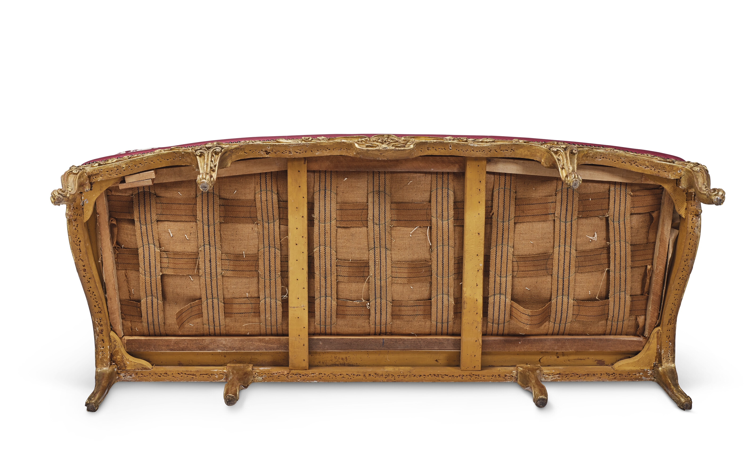 Artwork by Nicolas Heurtaut, A LOUIS XV GILT-BEECHWOOD CANAPE, Made of red and white silk
