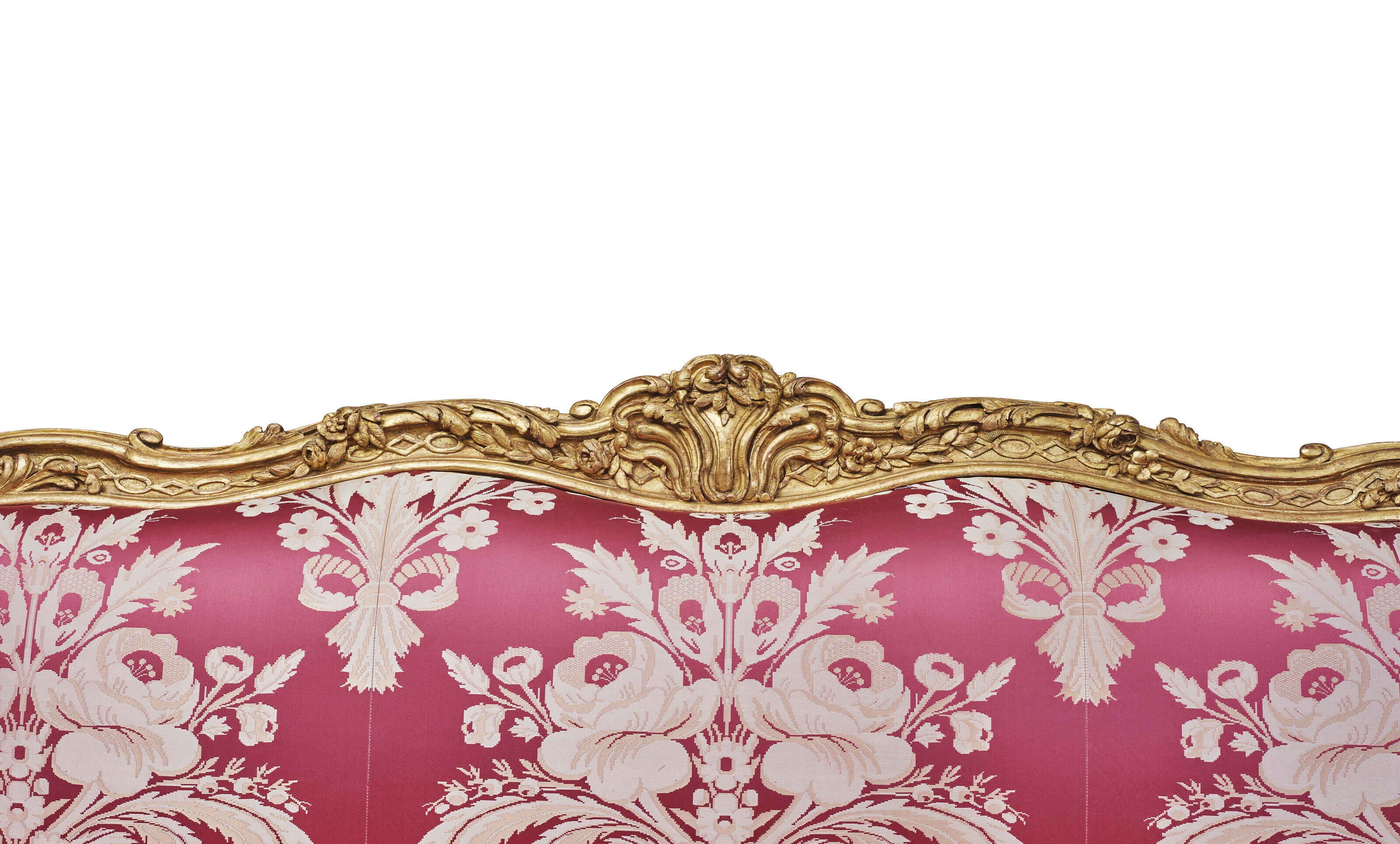 Artwork by Nicolas Heurtaut, A LOUIS XV GILT-BEECHWOOD CANAPE, Made of red and white silk