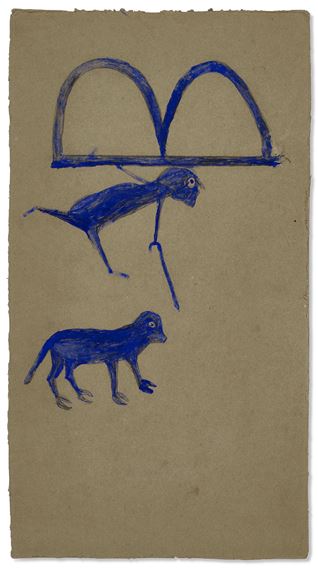 Untitled (Blue Man with "B" on His Back) by Bill Traylor, Executed circa 1939-1942