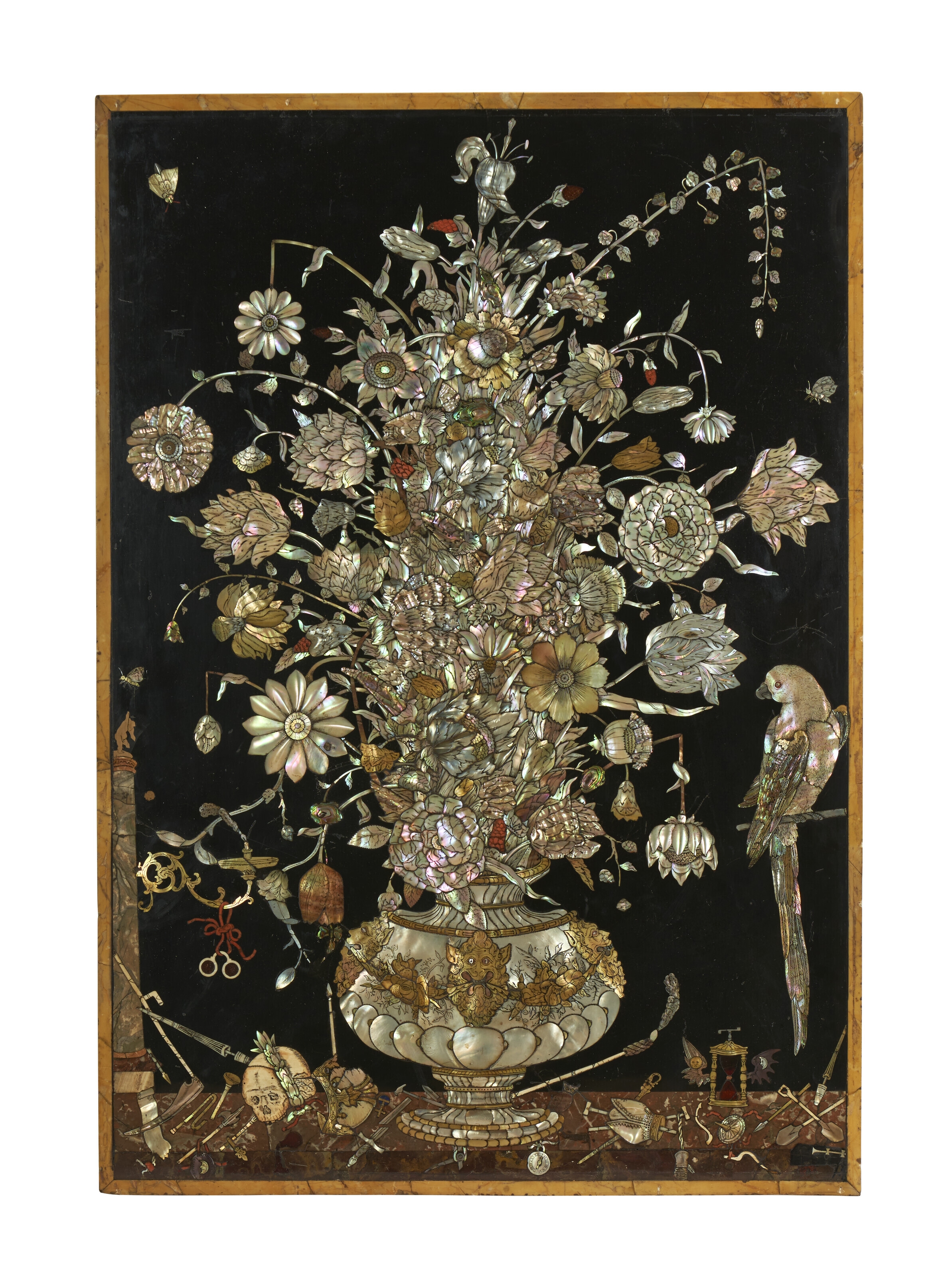 Artwork by Dirck Van Rijswijck, AN ENGRAVED MOTHER-OF-PEARL, LAPIS LAZULI AND RED CORAL INLAID SLATE, SIENA AND BRECCIA MARBLE PANEL, Made of MARBLE PANEL