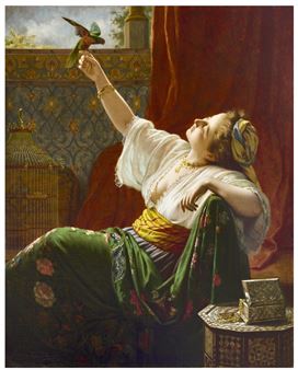 A Beauty Holding a Bird - Louis Emile Pinel de Grandchamp