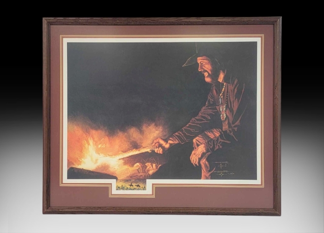 Artwork by Dick Sizemore, Fireside Cowboy, Made of Print