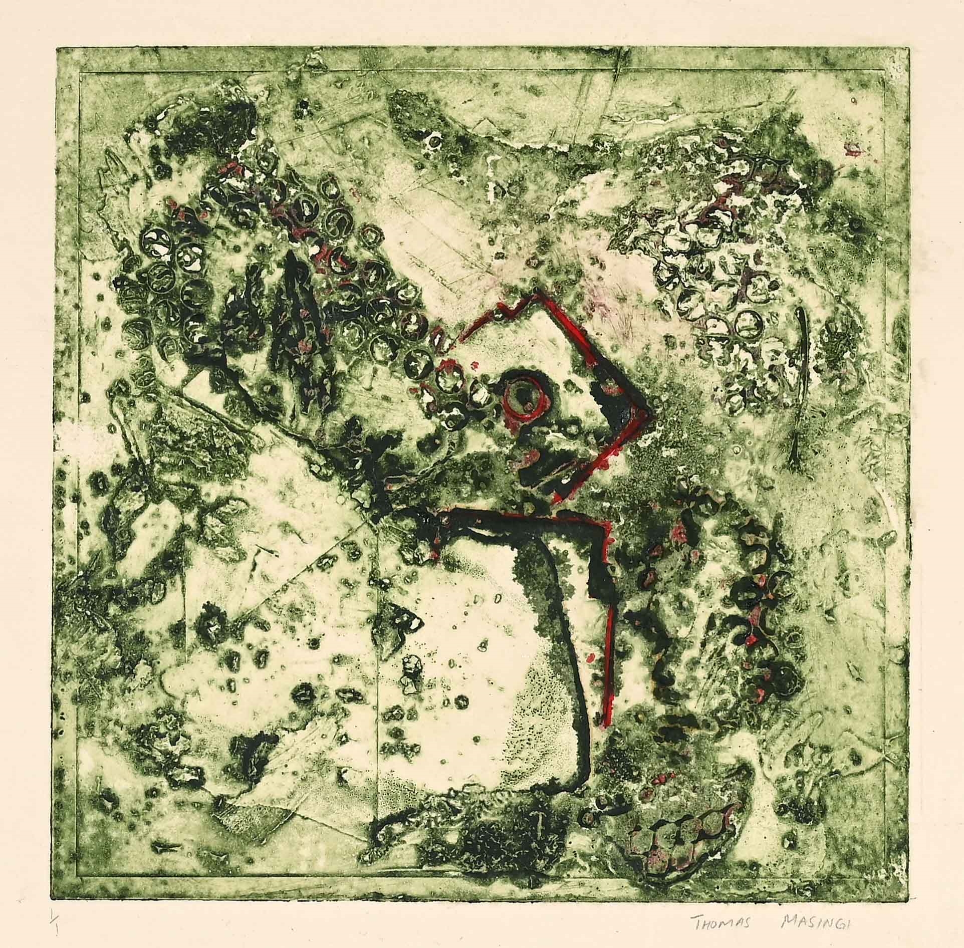 Thomas Masingi | Abstract Composition in Green and Red | MutualArt