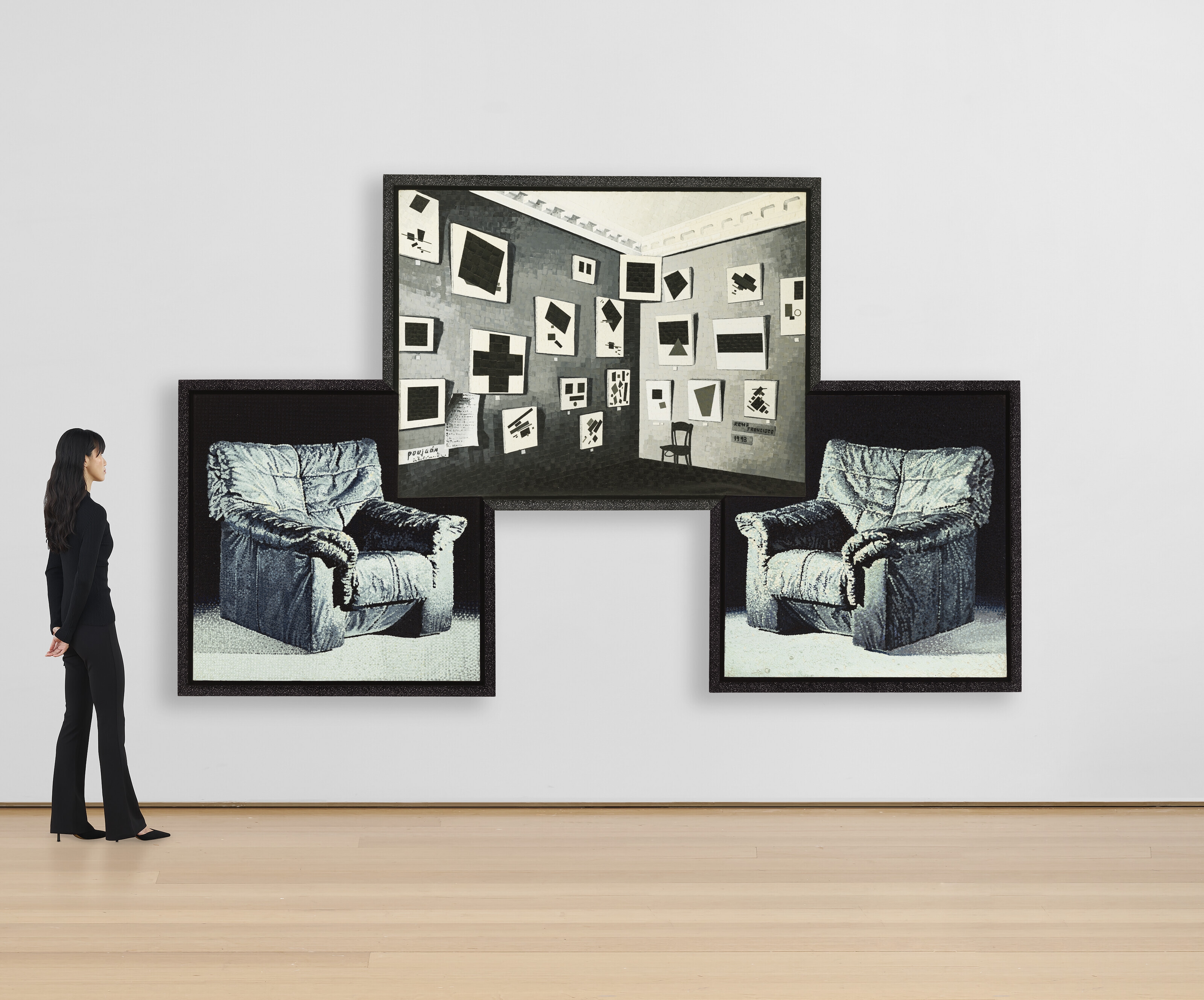 Artwork by René Francisco, Eduardo Ponjuán, Arte y confort, Made of oil and tapestry on canvas