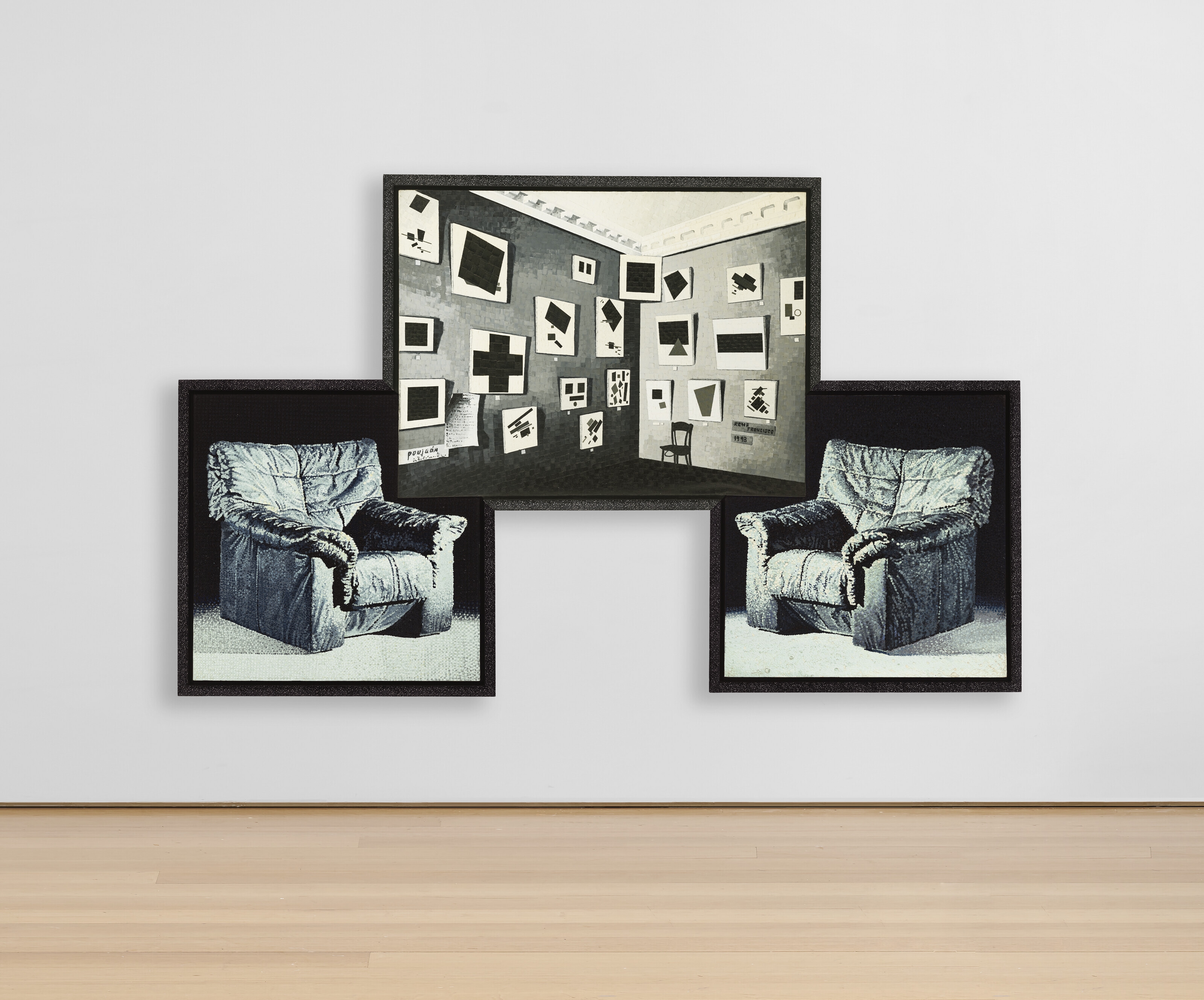 Artwork by René Francisco, Eduardo Ponjuán, Arte y confort, Made of oil and tapestry on canvas