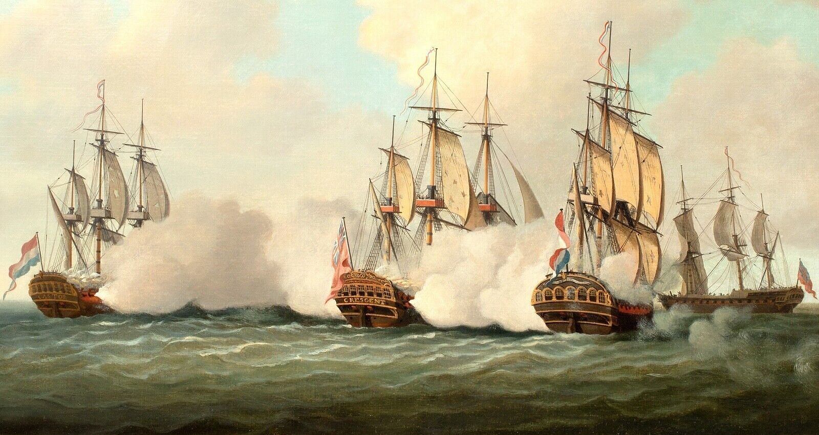 Artwork by Francis Holman, BRITISH ROYAL NAVY DUTCH BATTLE, Made of Oil on canvas