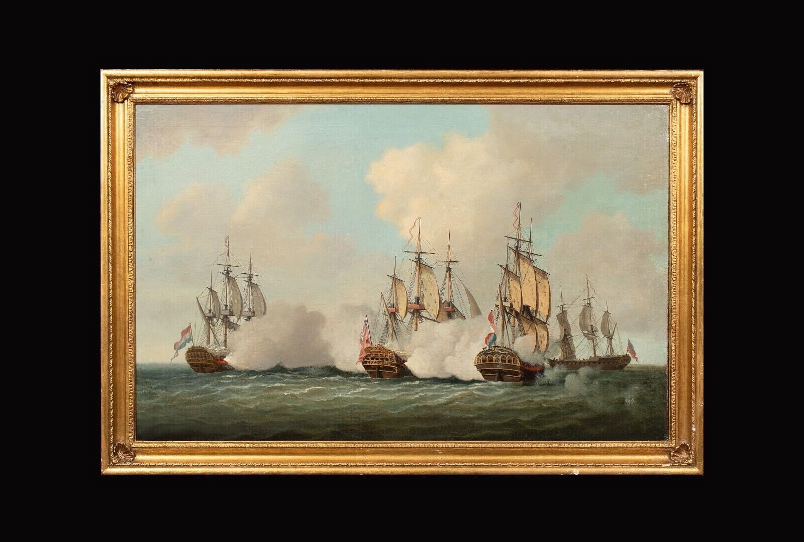 Artwork by Francis Holman, BRITISH ROYAL NAVY DUTCH BATTLE, Made of Oil on canvas