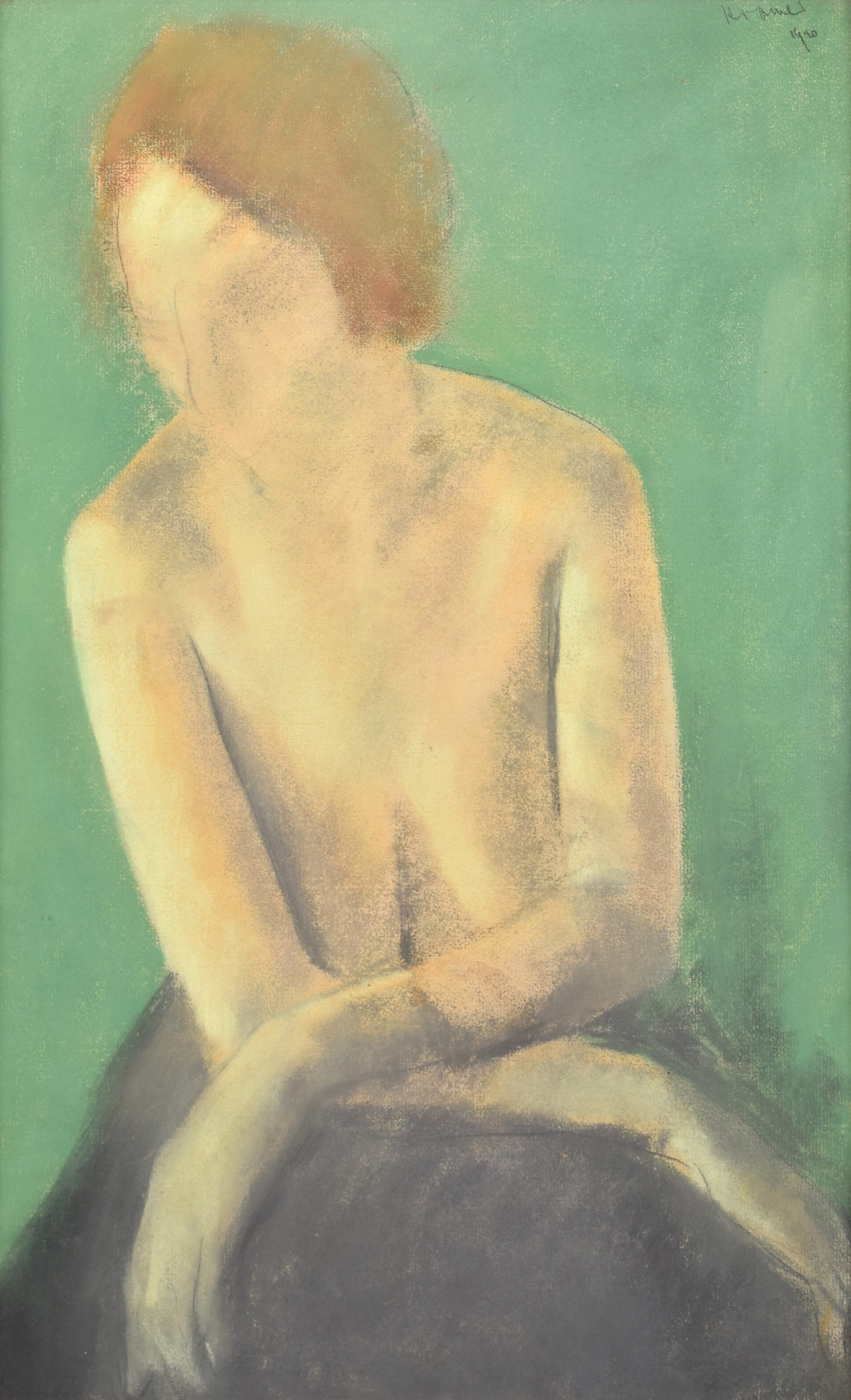 Artwork by Jacob Kramer, Seated lady, Made of pastel