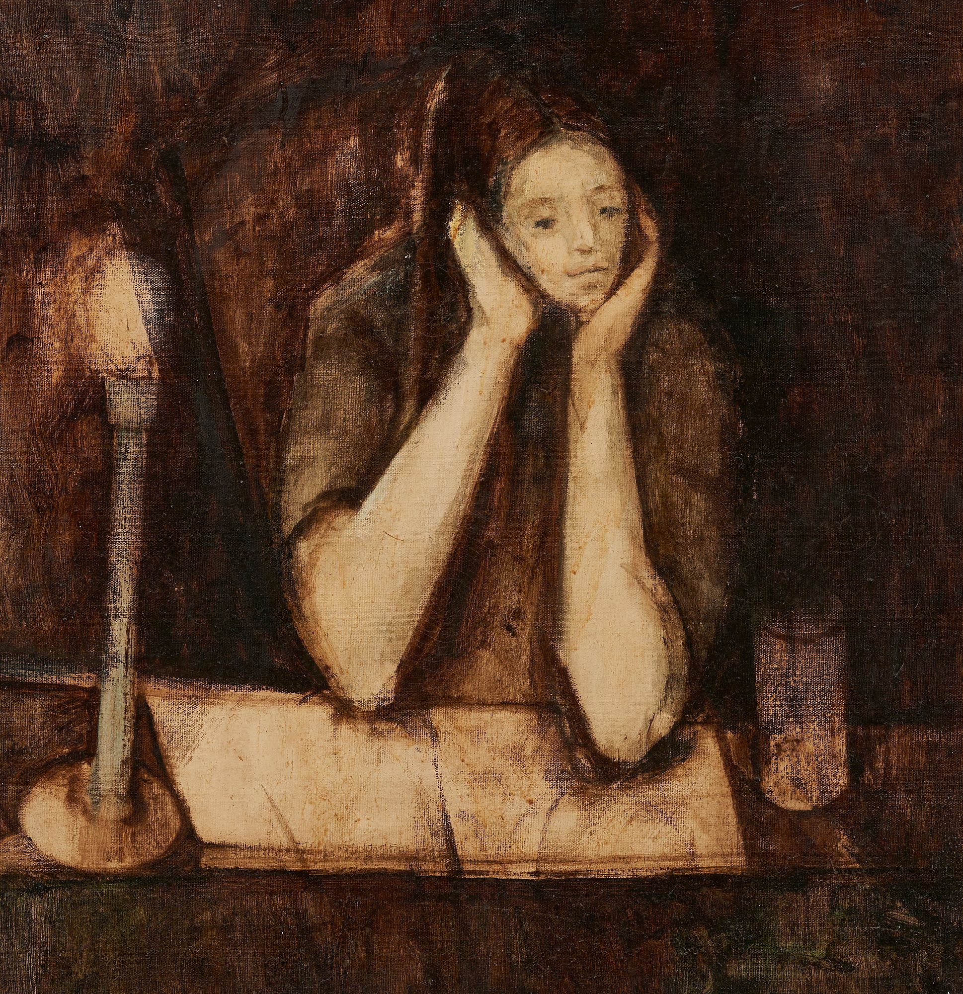 Artwork by Robert Brodersen, Child Seated At Table, Made of oil on canvas