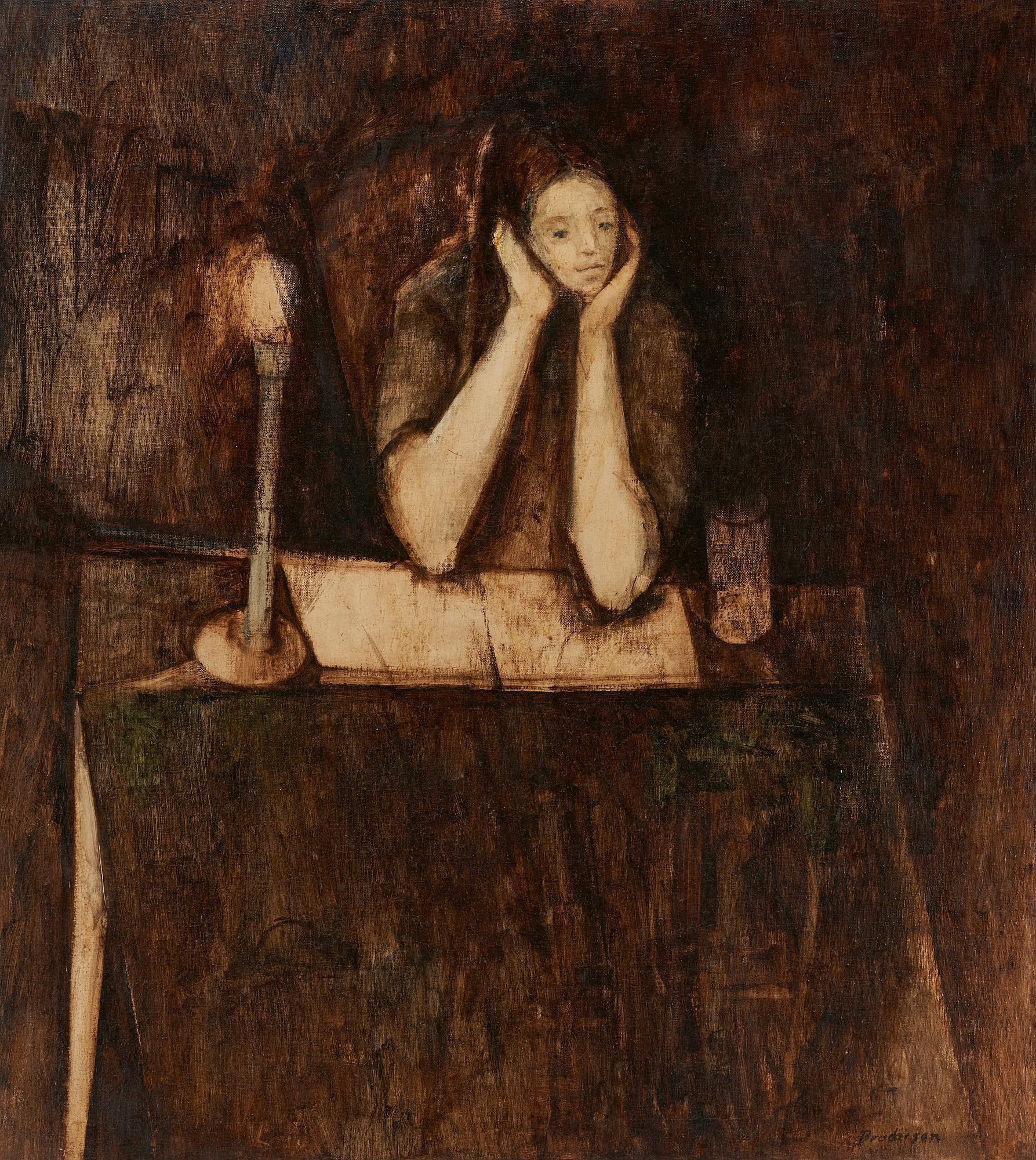 Artwork by Robert Brodersen, Child Seated At Table, Made of oil on canvas