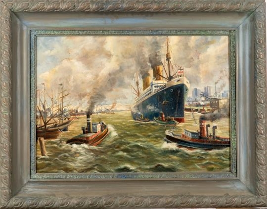 Artwork by P. Kursawa, Hamburger Hafen, Made of oil on canvas