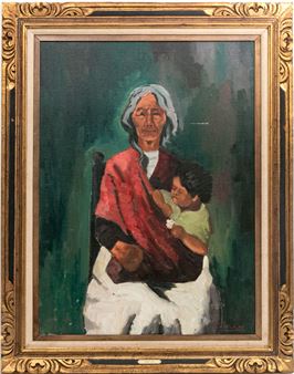 Portrait Of A Grandma With A Child - Maurice Saint-lou