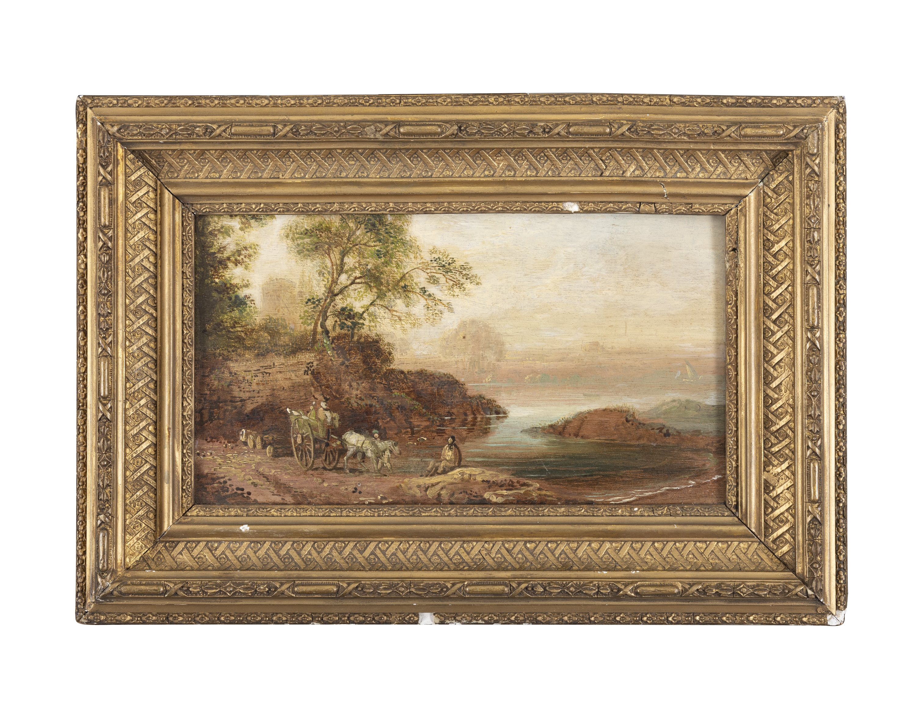 Artwork by William Sadler, Figures in a River Landscape, Made of Oil on wood
