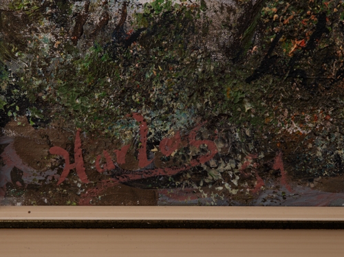 Artwork by Otto Harlos, Saarbrücken: Blick auf die Alte Brücke, Made of Oil on canvas